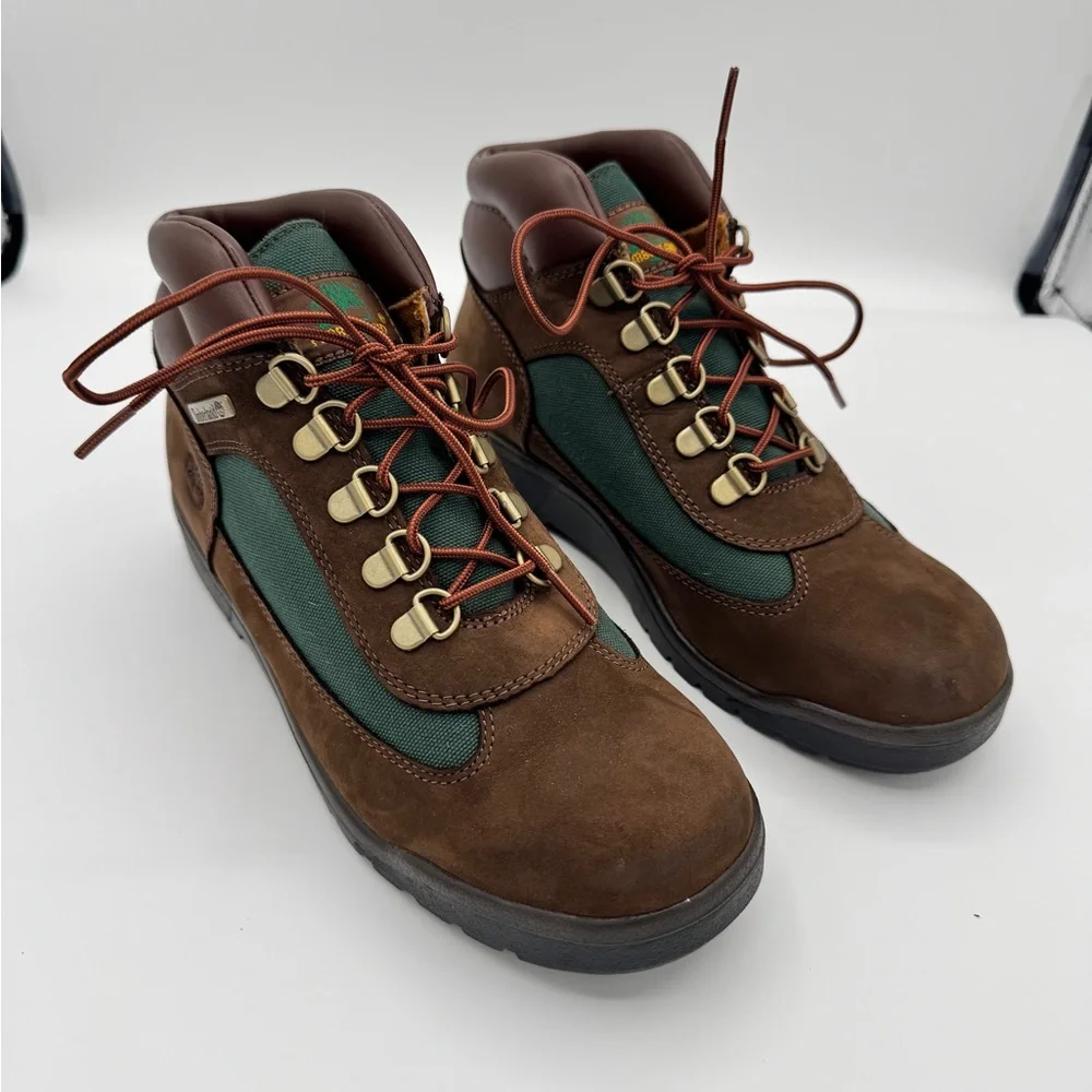 Kids Timberland Field Boots Brown Green Waterproof Hiking Boots Mens Size 5